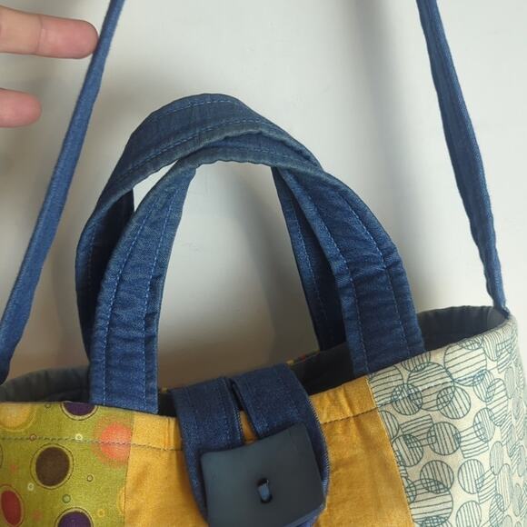 Denim Patchwork Studded Handbag/ Tote Handmade Fall Motif - Picture 9 of 13